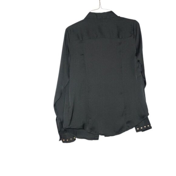 Michael Kors Black Long-Sleeve Button-Up Top with Gold Accents, Size XS - Picture 3 of 3